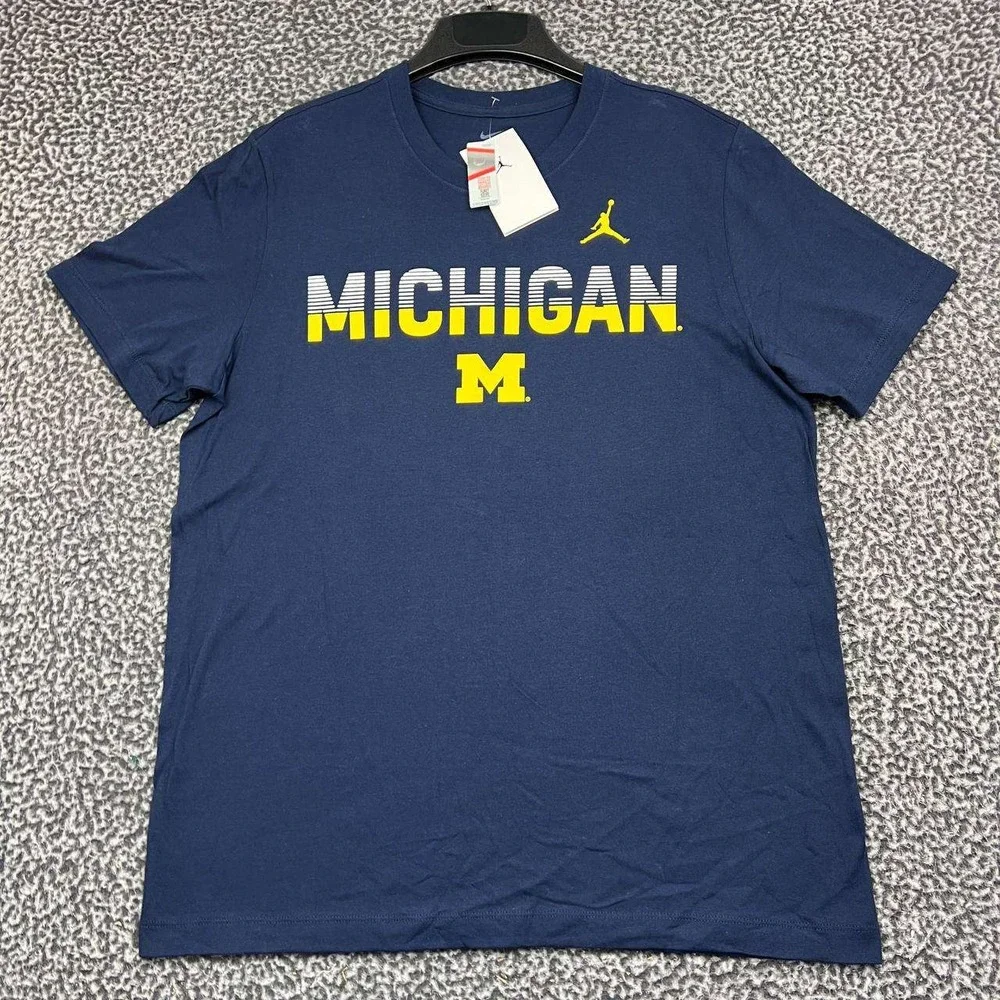 Nike Michigan Wolverines Shirt Men Large Navy Short Sleeve Jordan Cotton New L